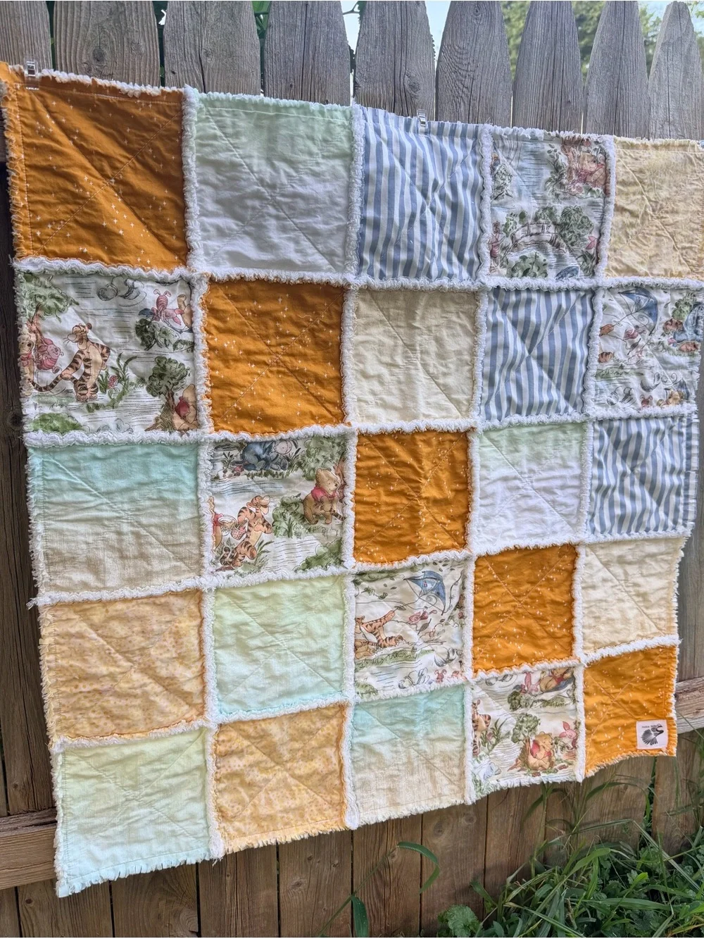 Handmade Bear Rag Quilt: Winnie the Pooh Honey Pot Bear Tiger Baby Blanket